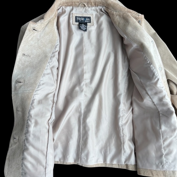 Authentic Y2K Style & Co Petite Genuine Suede Jacket Taupe Beige L - Picture 5 of 7